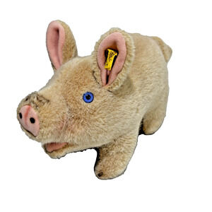 Vintage Steiff Pig Light Brown Germany Stuffed Animal Collectible Yellow Tag